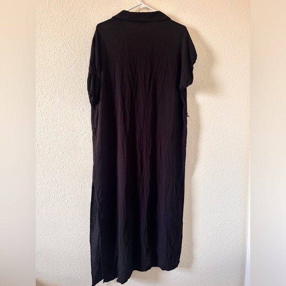 Forever 21 Contemporary Button Up Coverup Dress XL Black Dolman Sleeve Minimal - Picture 9 of 9